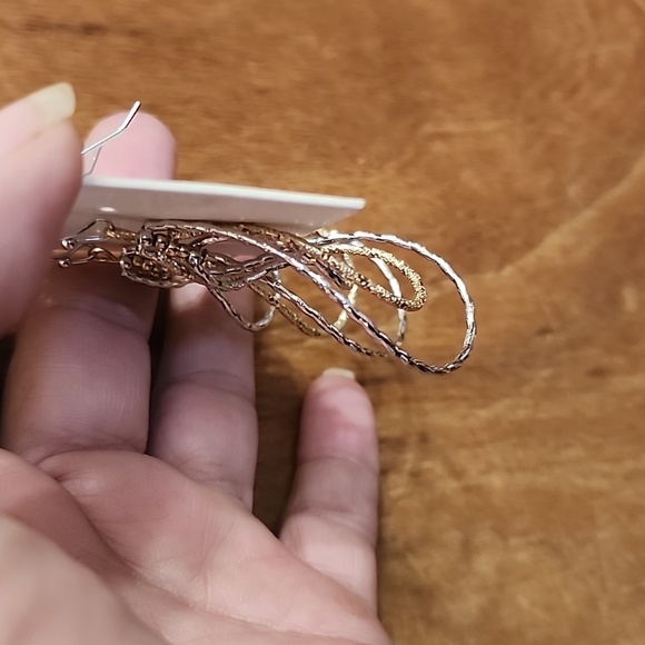 Bancroft Gold and Silver Tone Triple Teardrop Earrings with Sparkling Accents - Picture 3 of 4